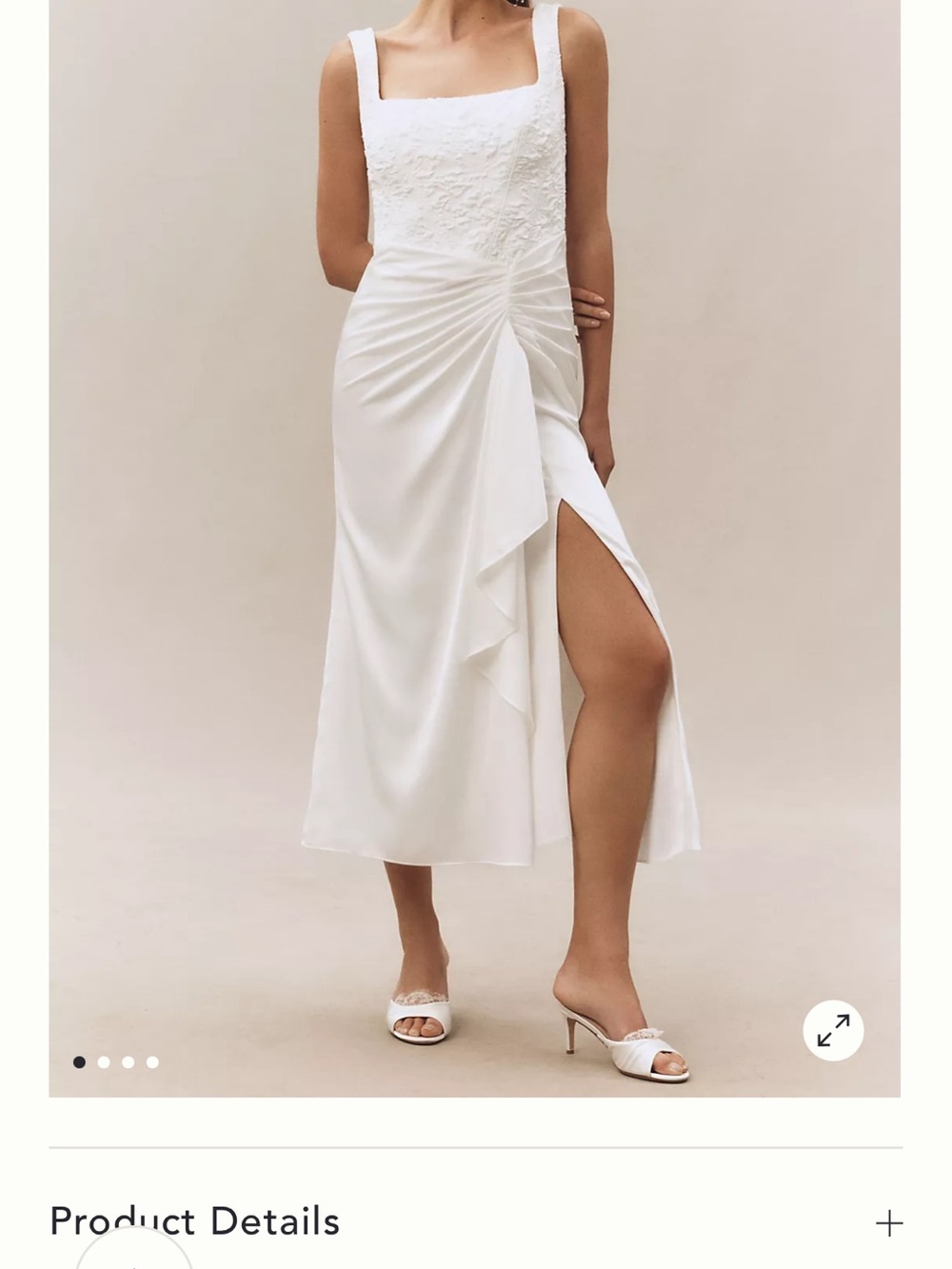BHLDN White Square-Neck Midi Dress with Side Ruching and Slit